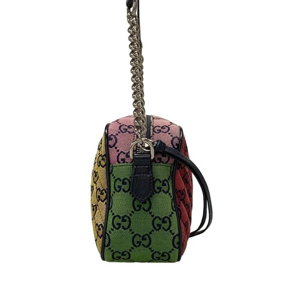 Auth GUCCI GG Marmont, GG 447632 Red Navy Multi Jacquard Leather Shoulder Bag - Picture 7 of 16